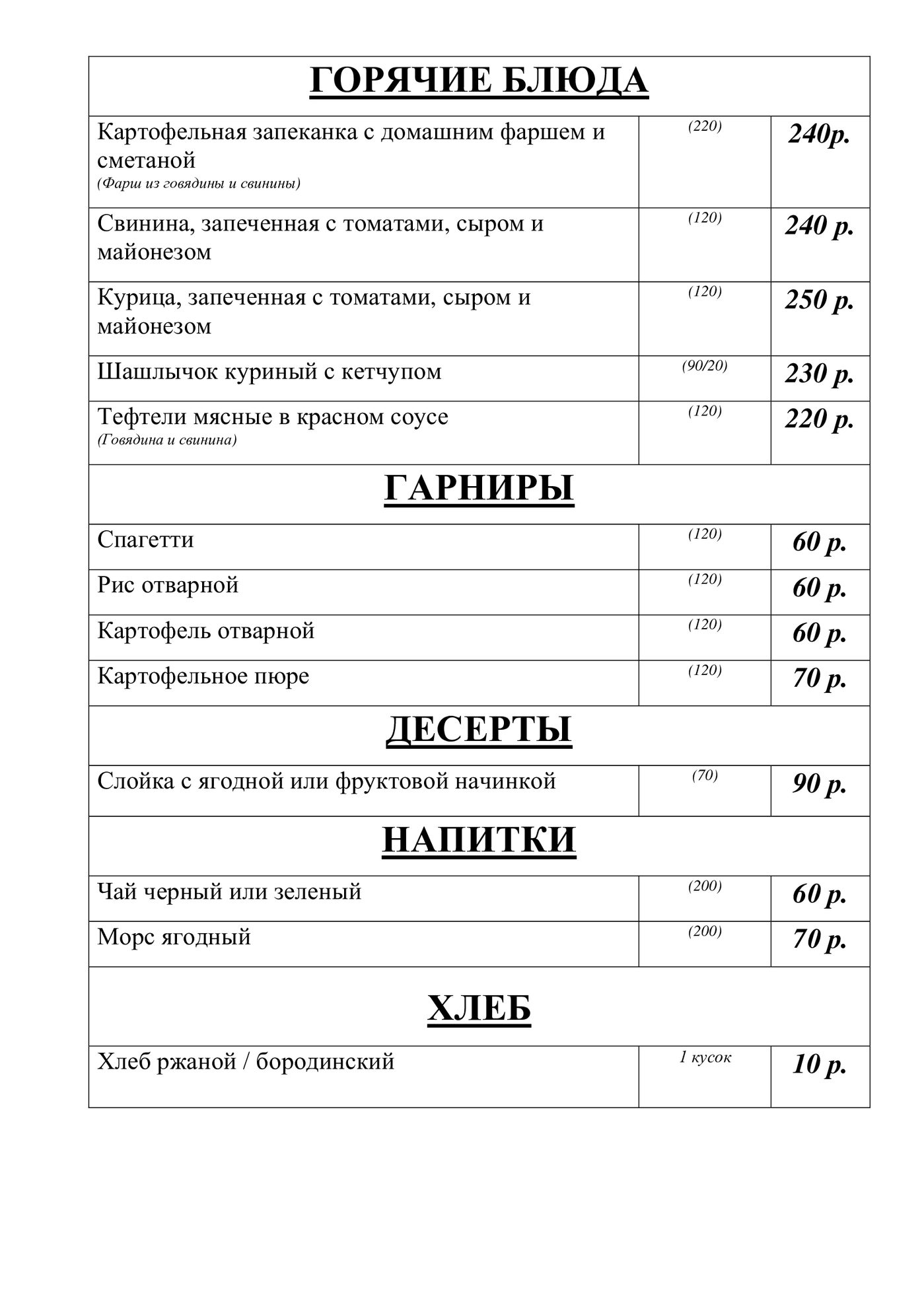 Туристическое меню на 2026 год